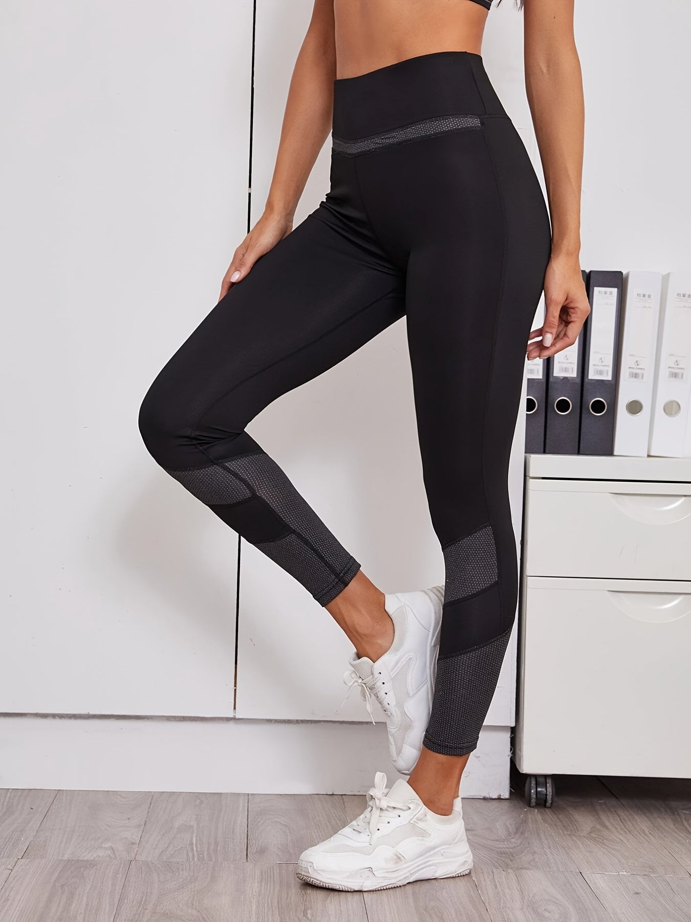 Stretchy Stitching Yoga Leggings Contrast Cropped Sports Pants