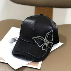 Rhinestone Butterfly Patch Baseball Cap Solid Dad Hat Casual Sun Hats For Women
