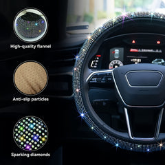 Crystal Diamond Steering Wheel Cover Safe Bling Car Accessory