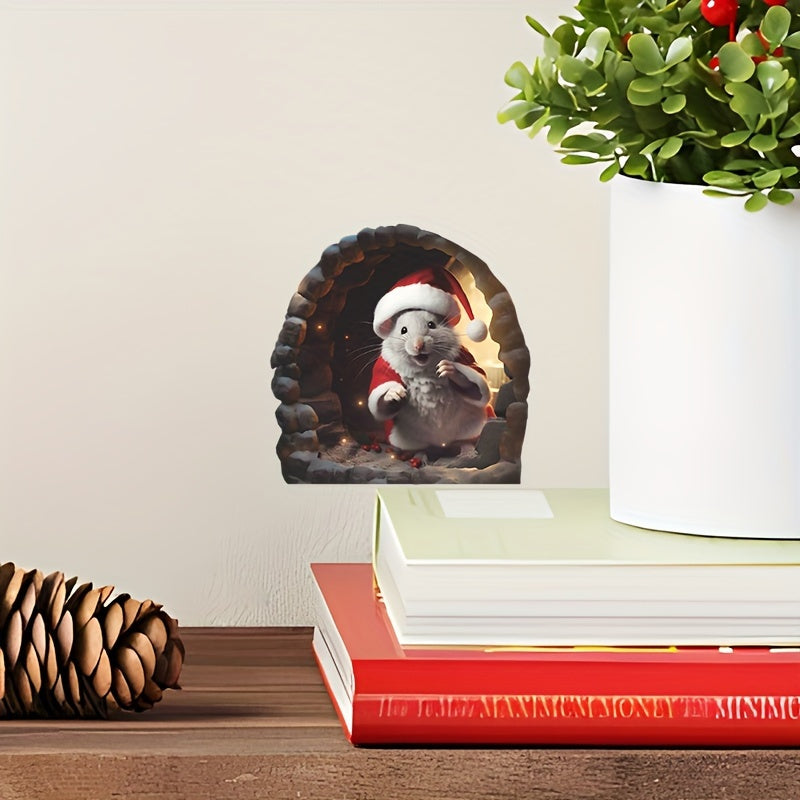 3D Mouse Hole Wall Sticker Christmas Hat Decal