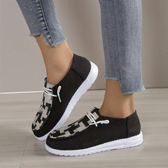 Women's Checkered Flat Loafers Lace Up Walking Shoes