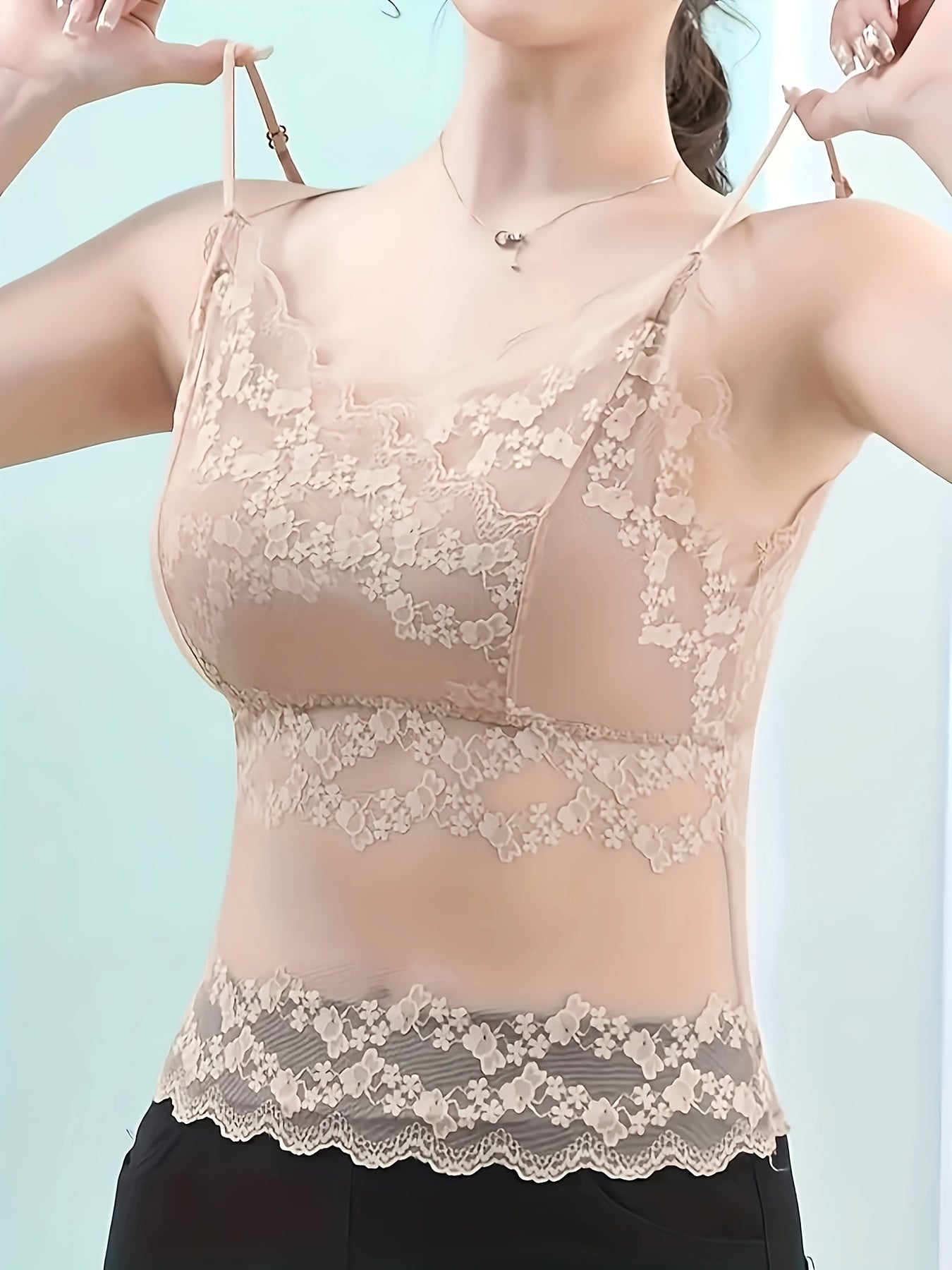 Lace Stitching Cami Top Sleeveless Criss Cross Back Women's Lingerie