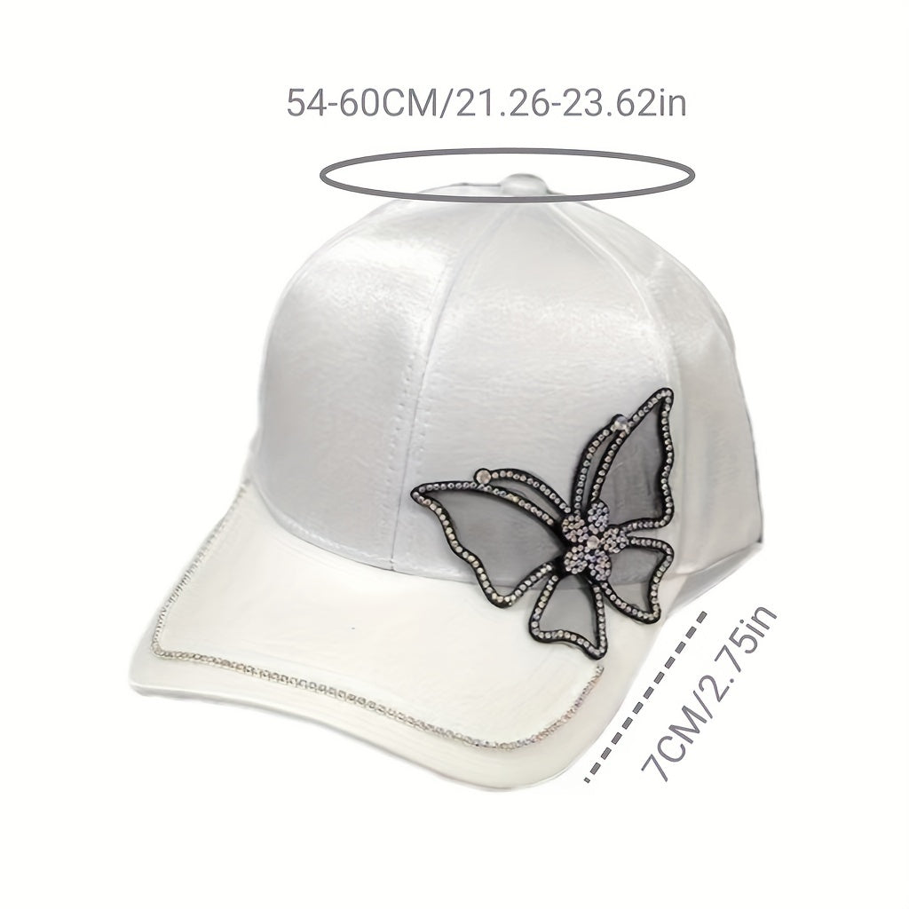 Rhinestone Butterfly Patch Baseball Cap Solid Dad Hat Casual Sun Hats For Women