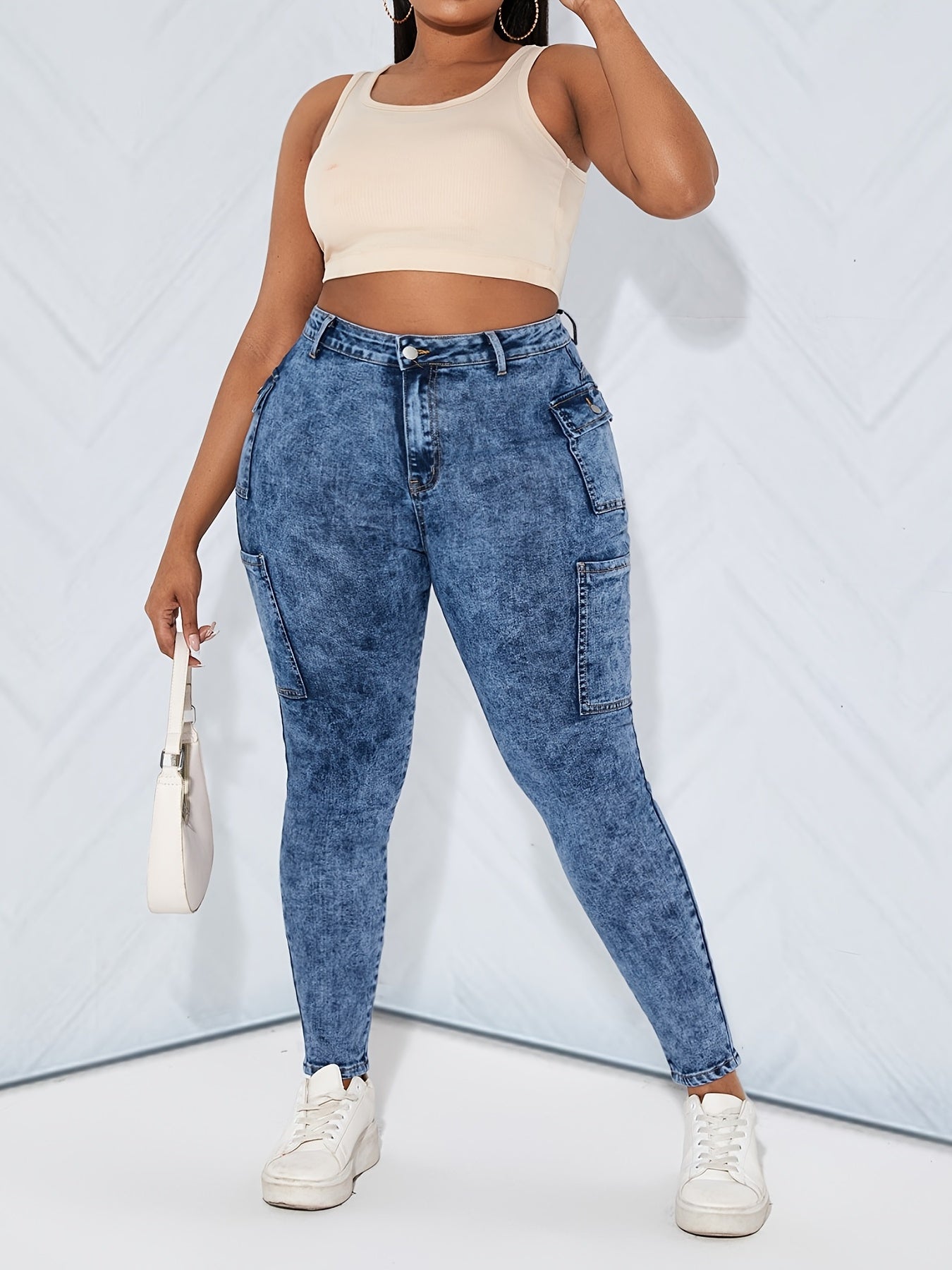  High Rise Skinny Cargo Jeans With Pockets