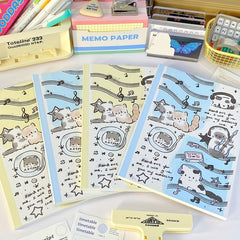 Horizontal Line Notebook Music Cat A5 Adhesive Bound Writing Book