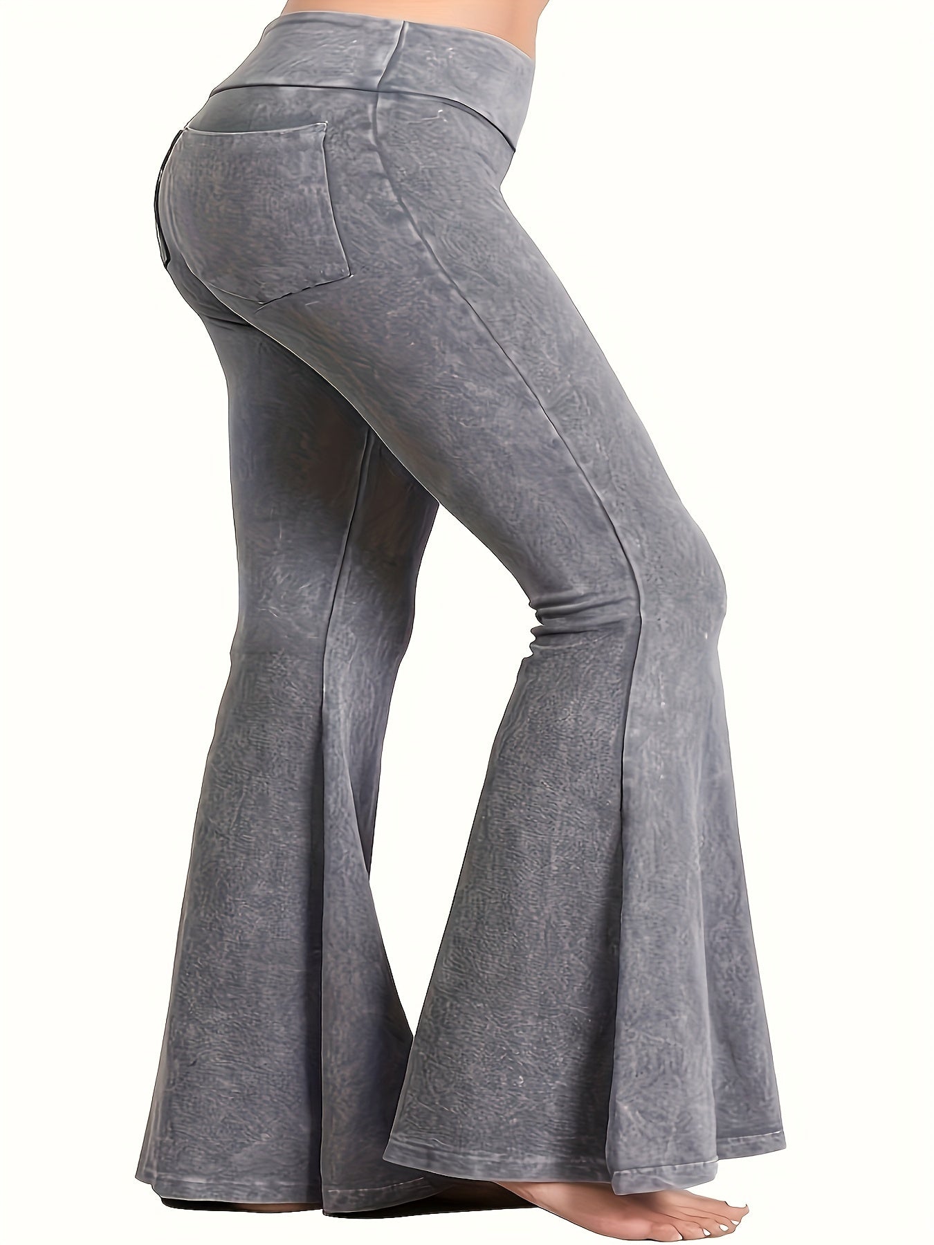  Denim Print Flare Leg Pants