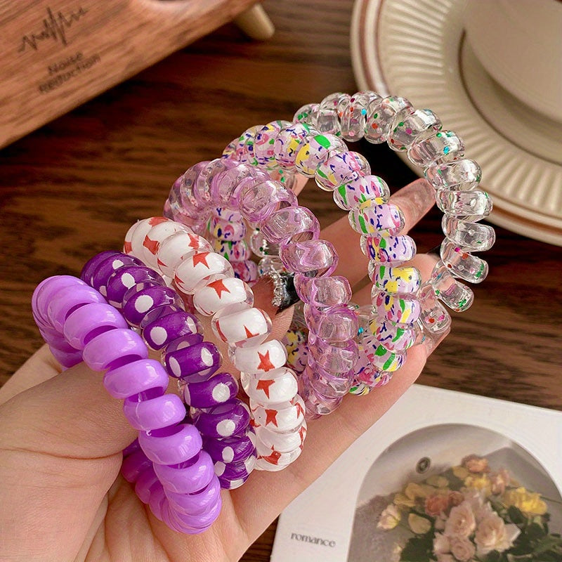 6pcs Spiral Hair Tie Traceless Hair Ties Rainbow Plastic Ponytail Hair Rope