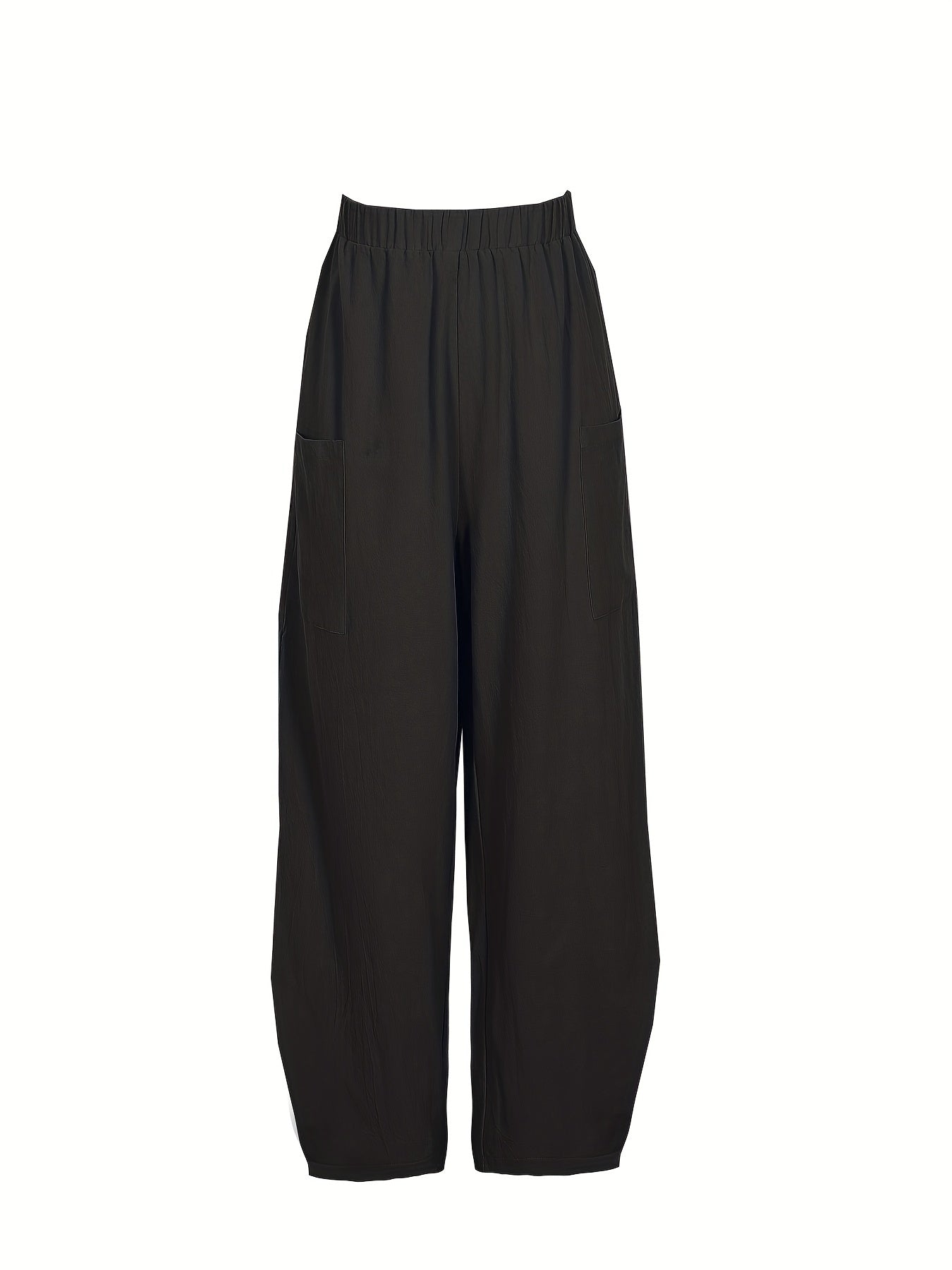  Solid High Rise Loose Pants With Pockets