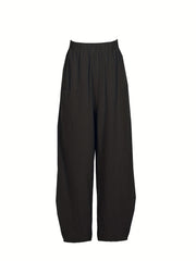  Solid High Rise Loose Pants With Pockets