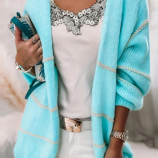  Colorblock Long Sleeve Open Front Cardigan