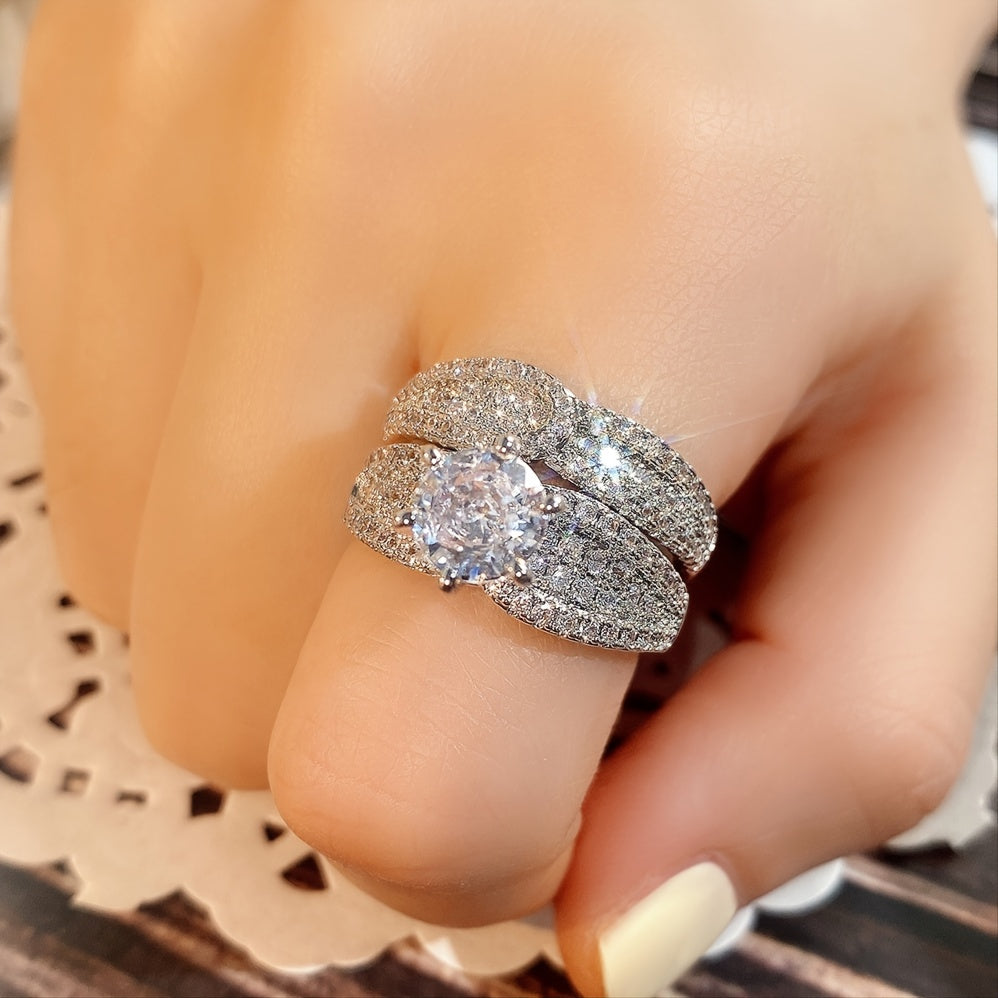 925 Silver Plated Zircon Bridal Wedding Ring Set