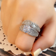 925 Silver Plated Zircon Bridal Wedding Ring Set