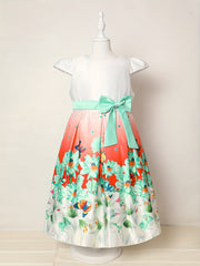 Floral Print Bowknot Short Sleeve Princess Dress