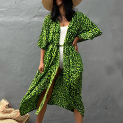 Leopard Print Cover Up Shirt V Neck Half Sleeve Loose Fit