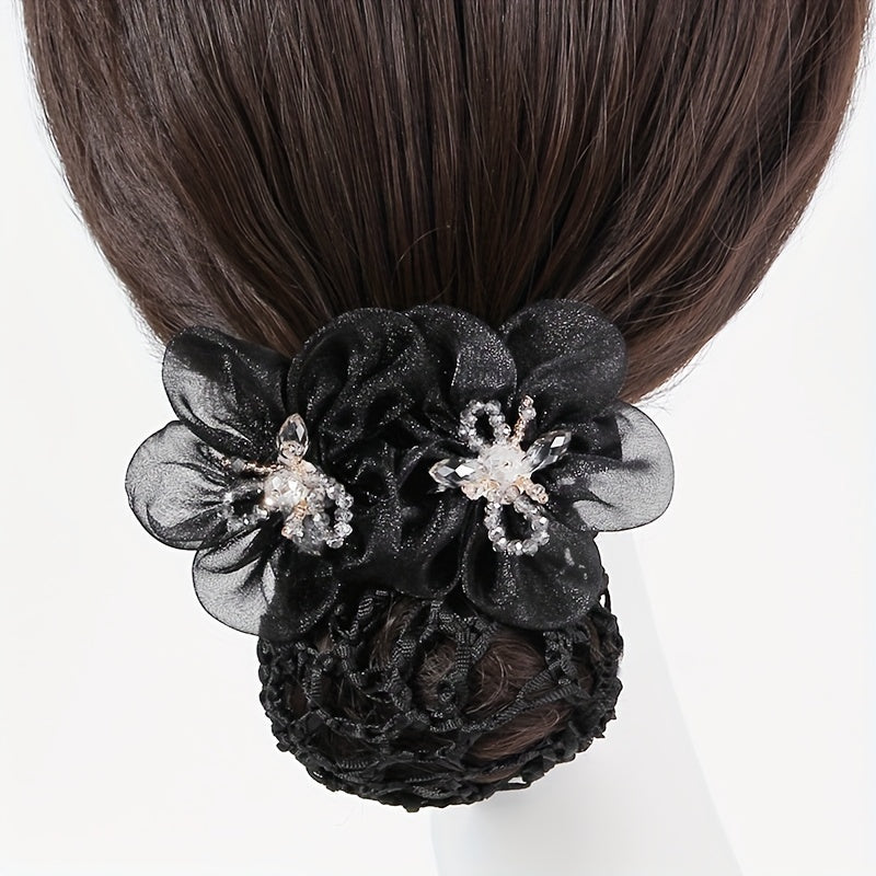 Organza Flower Hair Net Hair Snood Clip Accessory