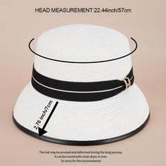 Straw Bucket Hat Strap Decor Classic Sunscreen Basin Hat Women