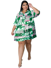  Geometric Print Shirt Dress Women's Boho Midi Dress