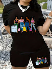  Cartoon Figure Print Two Piece Set