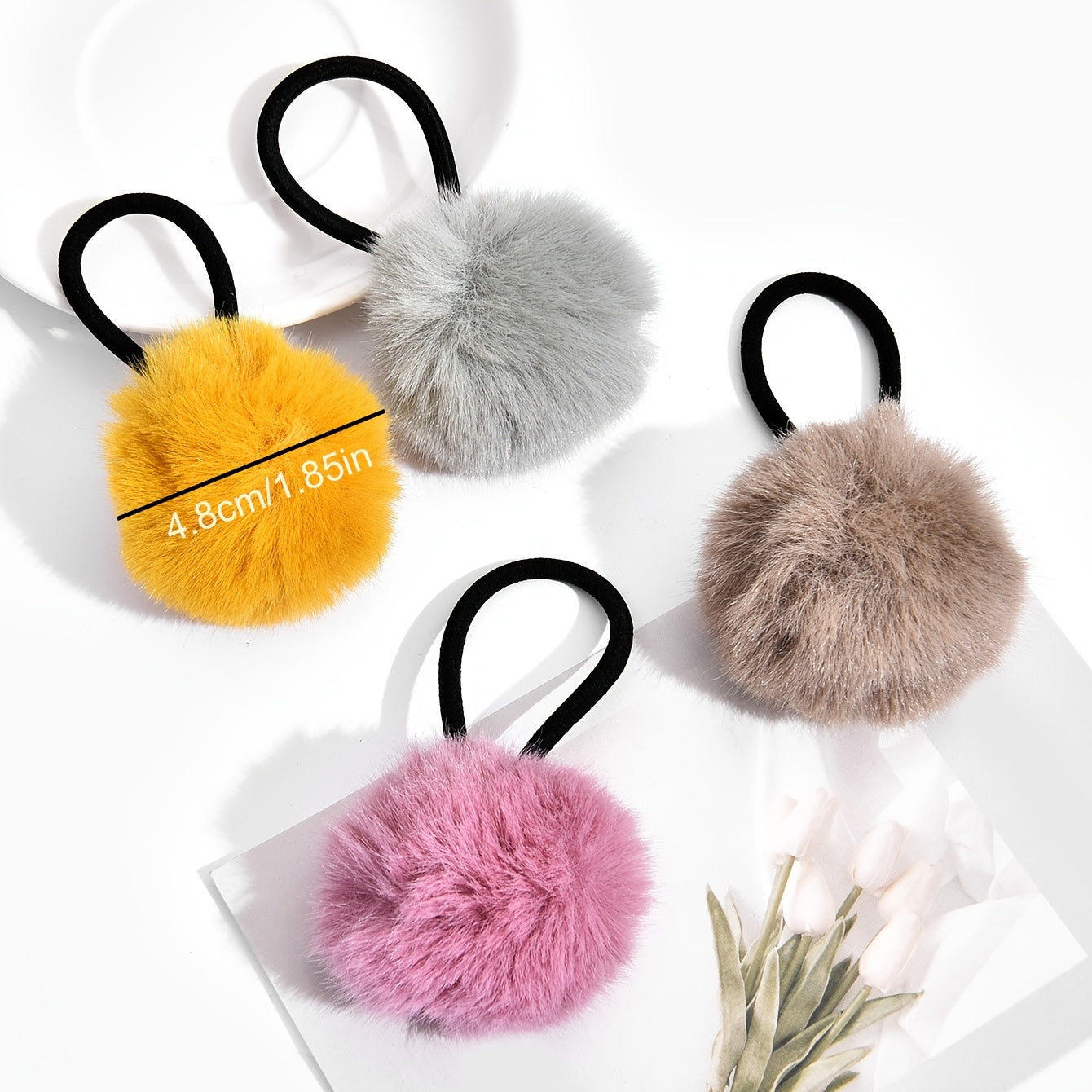 Thick Woven Pom Pom Hair Elastics Ties Rubber Bands