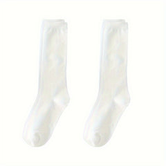 2 Pairs Solid Socks All Match Women's Stockings & Hosiery