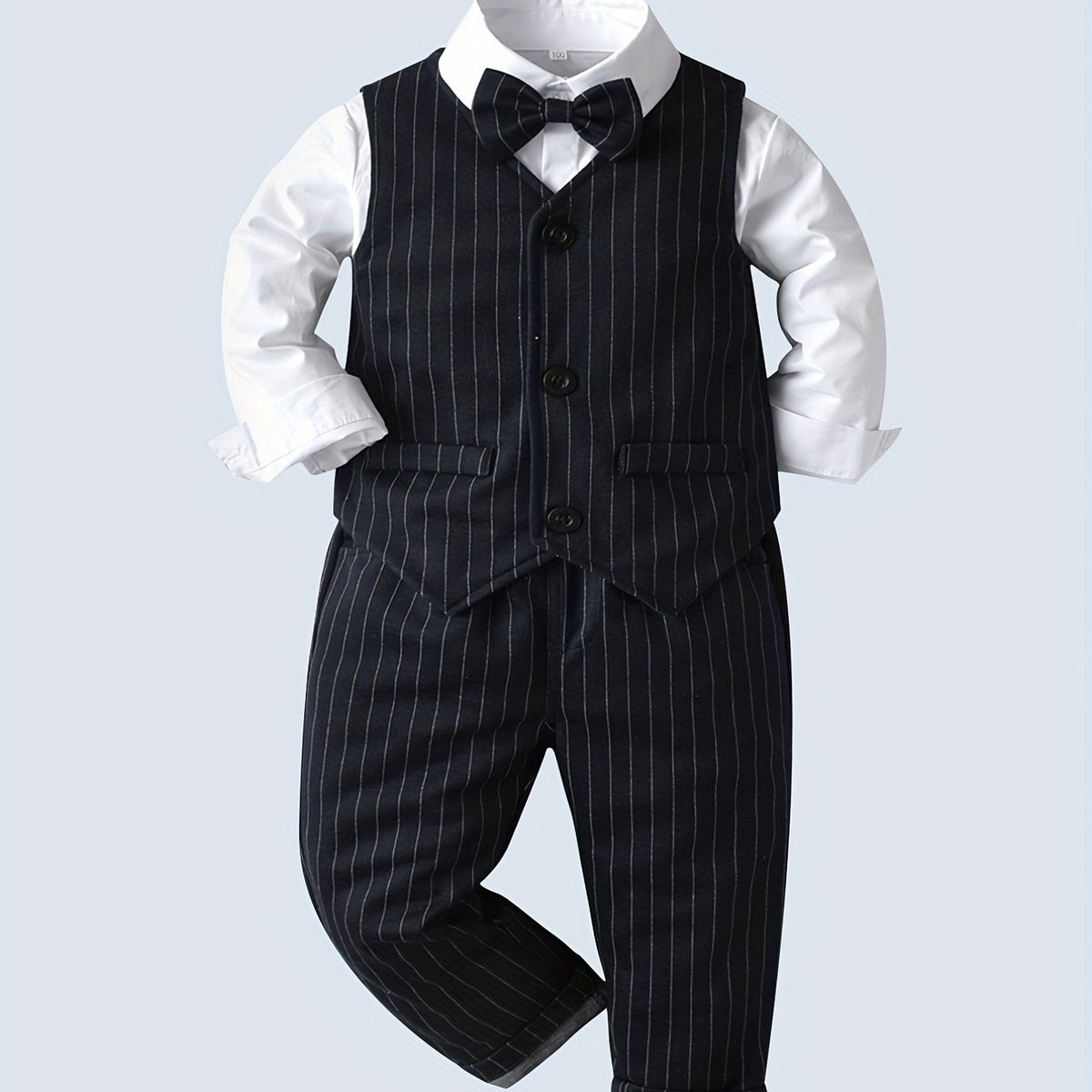 Baby Boys Gentleman Outfits Long Sleeve Button Up Bowtie Shirts Suit Pants