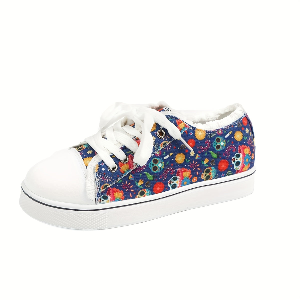 Women's Skull Pattern Canvas Flats Halloween Sneakers