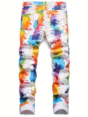 Men's Colorful Printed Denim Pants With Pockets