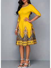  Ethnic Style Dress Women's Plus Paisley Floral Print Half Sleeve