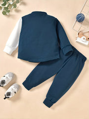 Baby Boys Contrast Outfit Long Sleeve Sweatshirt Trousers 2pcs Set