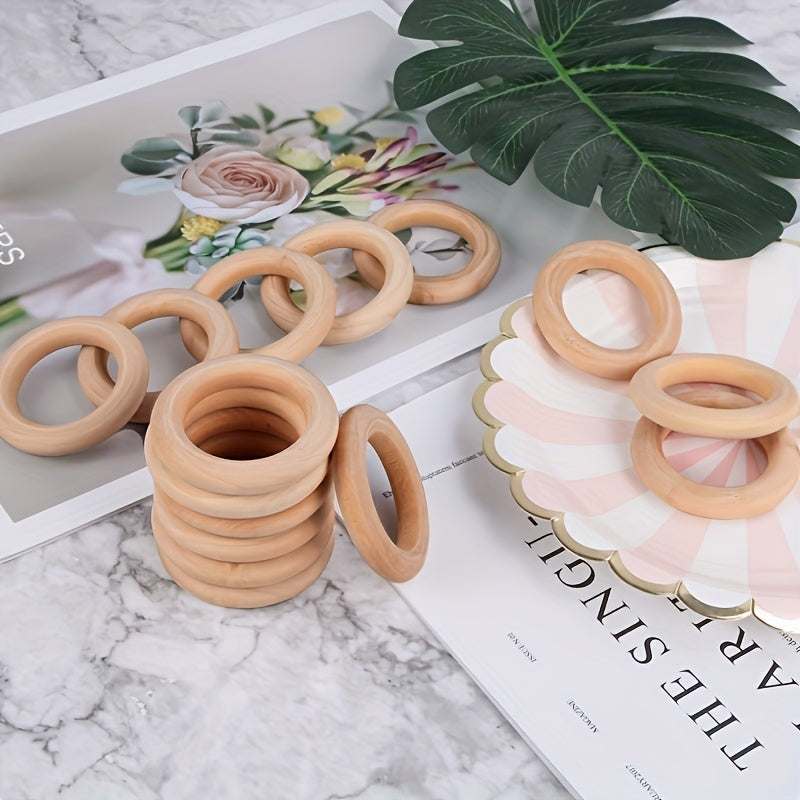 10pcs 80mm Wooden Rings for Craft Solid Wood Rings for DIY Crafts Jewelry Making