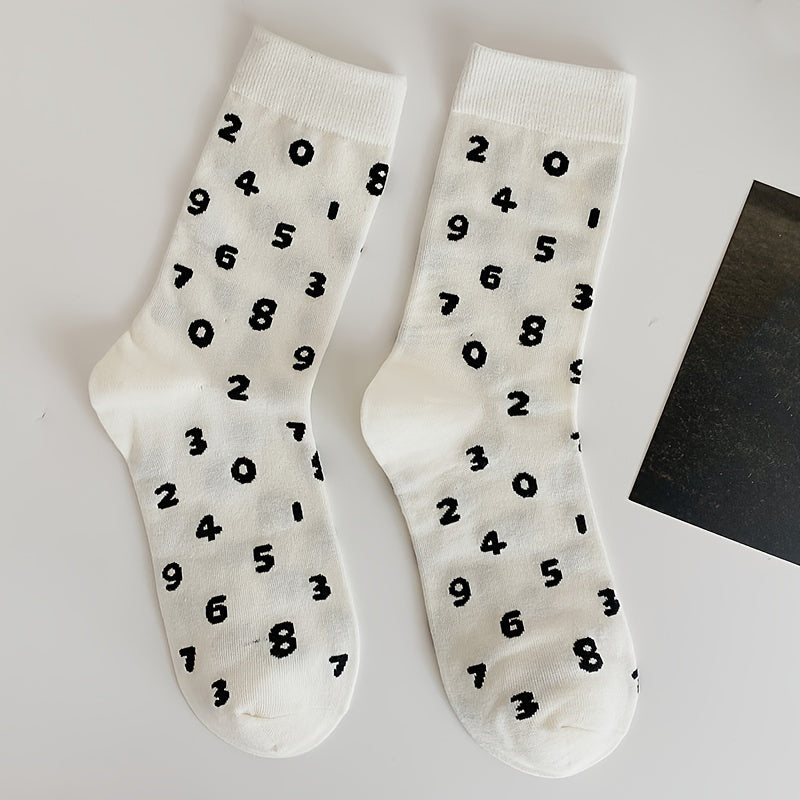 Number Print Socks Comfy Mid Tube Stockings
