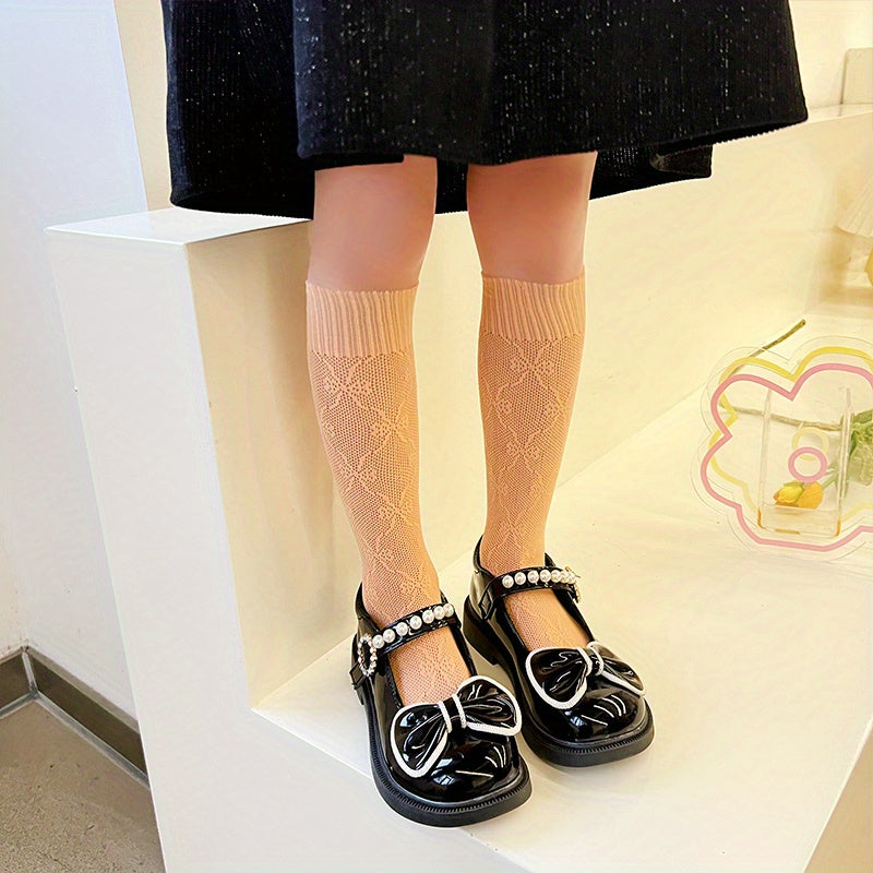 Girls Cotton Blend Bow Pattern Knee High Socks