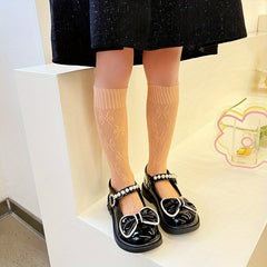 Girls Cotton Blend Bow Pattern Knee High Socks