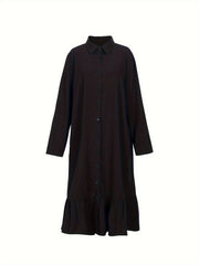  Solid Button Up Long Sleeve Shirt Dress