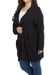 Women's Plus Size Knitted Open Front Cardigan with Pockets