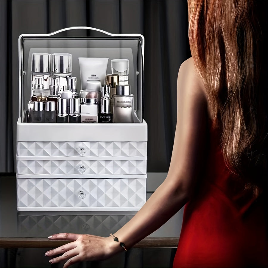 Portable Makeup Organizer with Drawer & Lid Waterproof Dustproof Storage Case