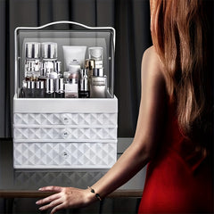 Portable Makeup Organizer with Drawer & Lid Waterproof Dustproof Storage Case
