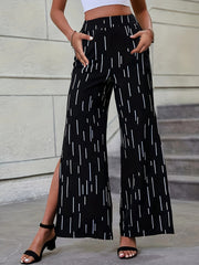  Striped Wide Leg Elastic Waist Trousers