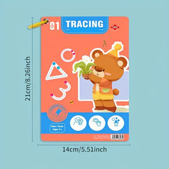 Preschool Tracing Workbook with Bear Illustrations and Whiteboard Pen