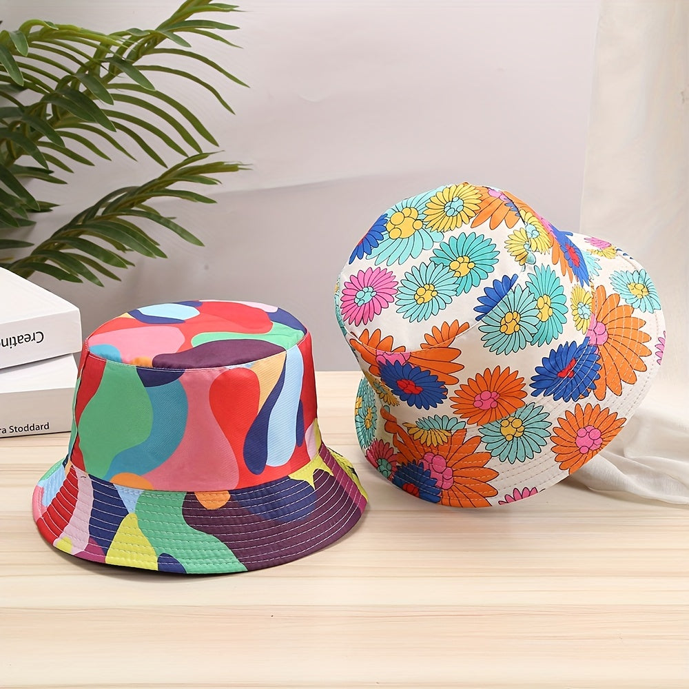 Block Print Bucket Hat Reversible Lightweight Cartoon Basin Hat