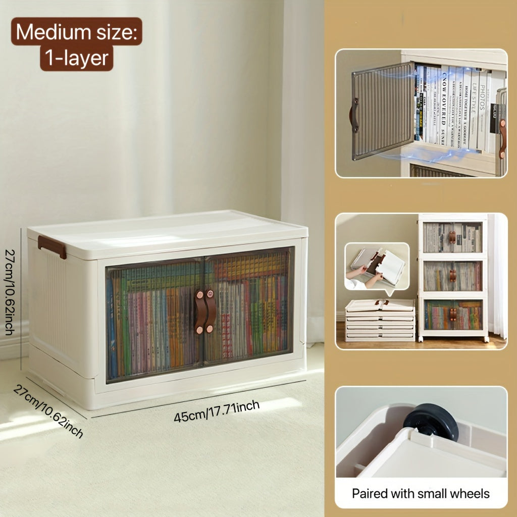 Plastic Foldable Storage Box With Doors Stackable Clothes Storage Shelf