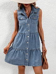 Sleeveless Denim Dress with Flap Pockets