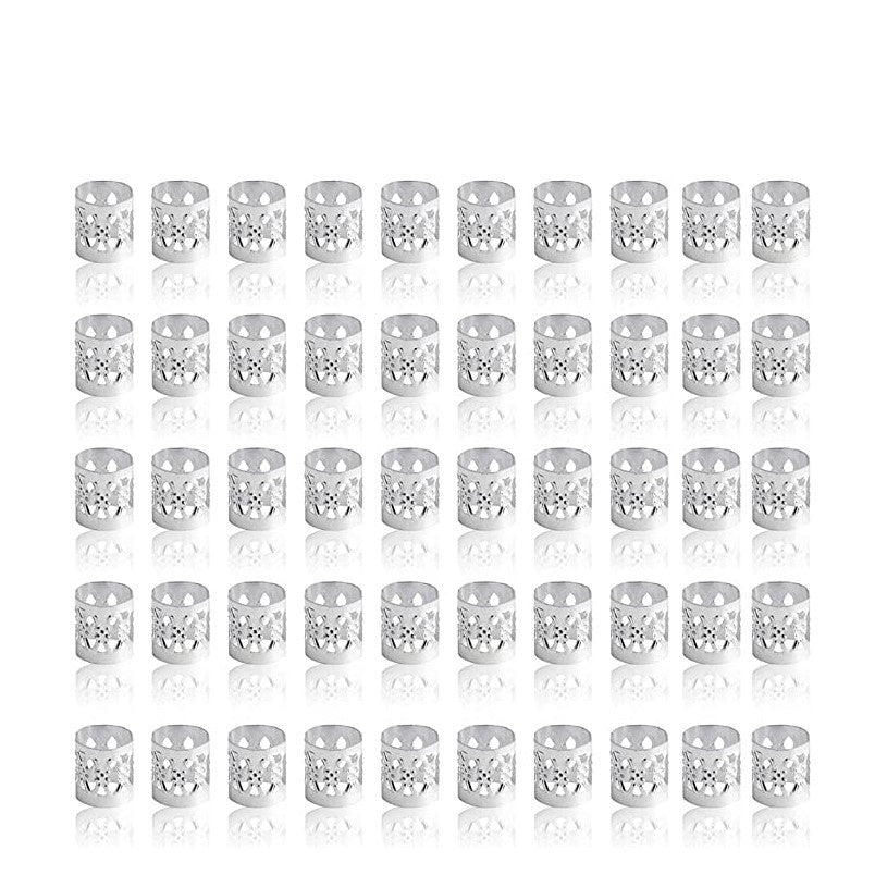 50pcs Aluminum Hollow Out Dreadlocks Rings Beads Hair Ring Decoration Silvery