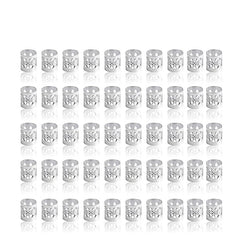 50pcs Aluminum Hollow Out Dreadlocks Rings Beads Hair Ring Decoration Silvery