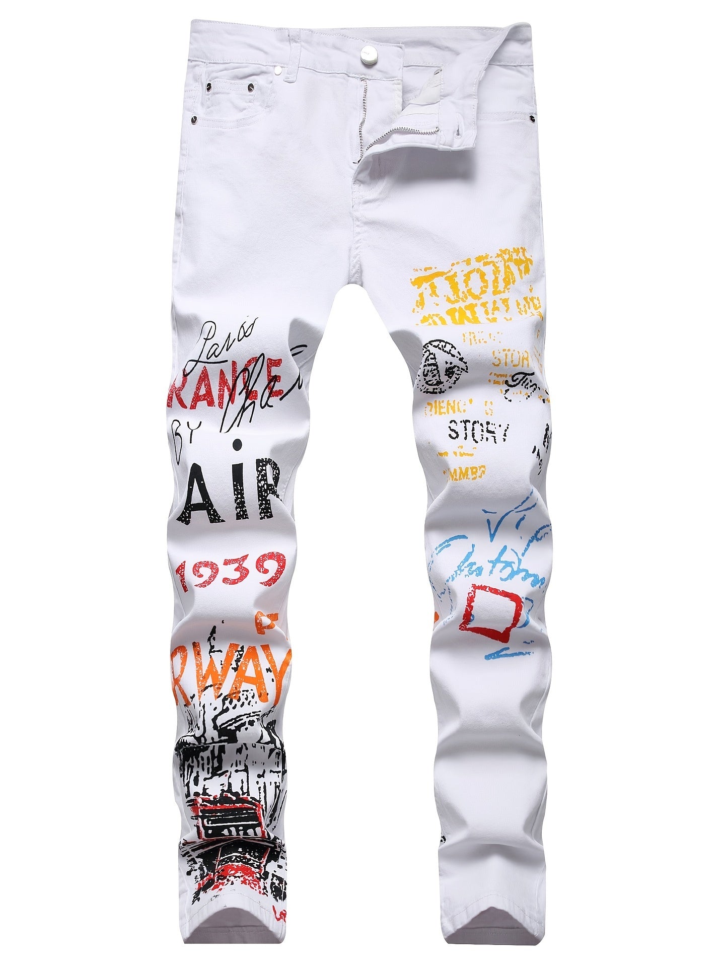 Men's Casual Skinny Printed Denim Jeans Christmas