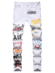 Men's Casual Skinny Printed Denim Jeans Christmas