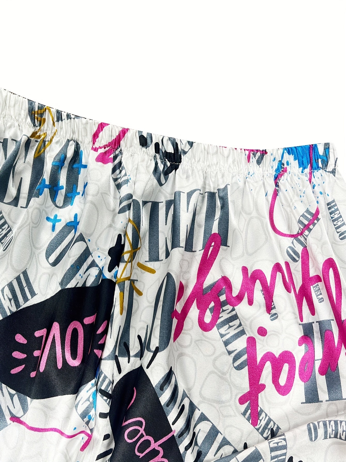  Y2K Pajamas Set Women's Plus Graffiti Print Satin Lounge 2 Piece