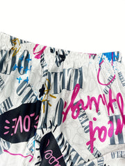  Y2K Pajamas Set Women's Plus Graffiti Print Satin Lounge 2 Piece
