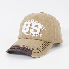 Distressed Baseball Cap with Leather Patch Embroidery