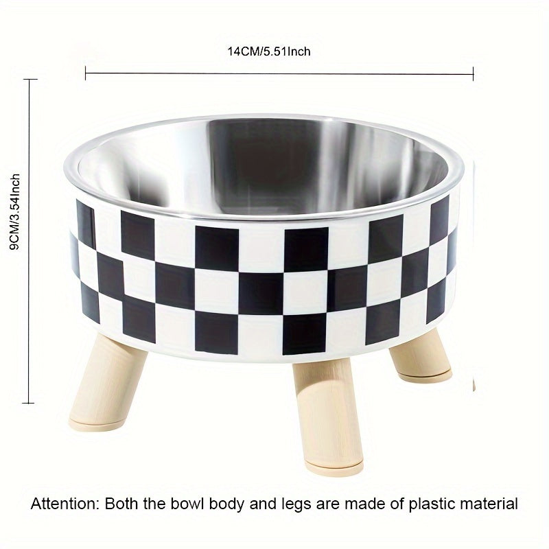 Elevated Graphic Pattern Cat Bowl With Wooden Stand